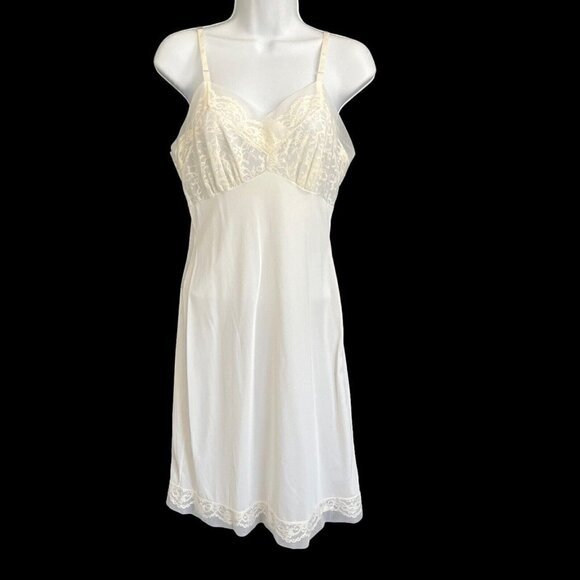Vintage Henson Kickernick Ivory Nylon Lace Slip Midi Dress S Nightgown Bride - Picture 1 of 9